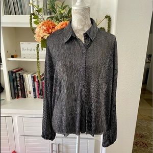 Rachel Roy black and silver stripe long sleeve shirt.